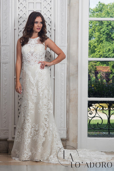 Embroidered Scoop Wedding Gown by Mary's Bridal M609