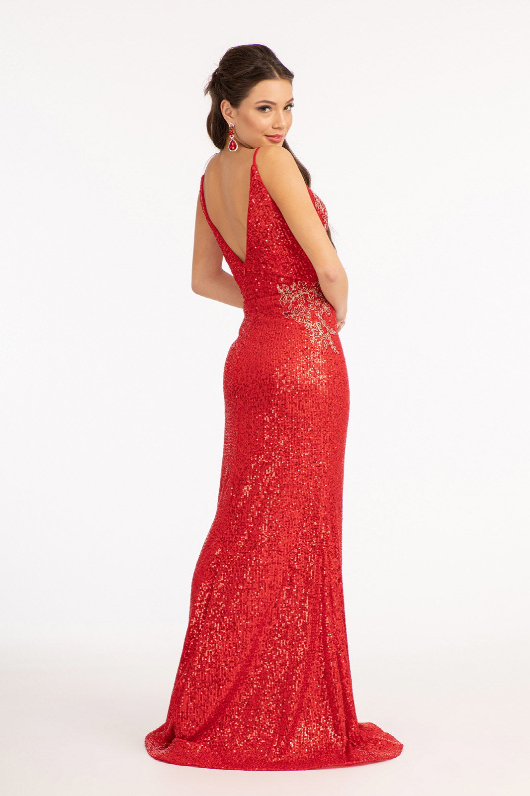 Embroidered Sequin Slit Gown by Elizabeth K GL3053