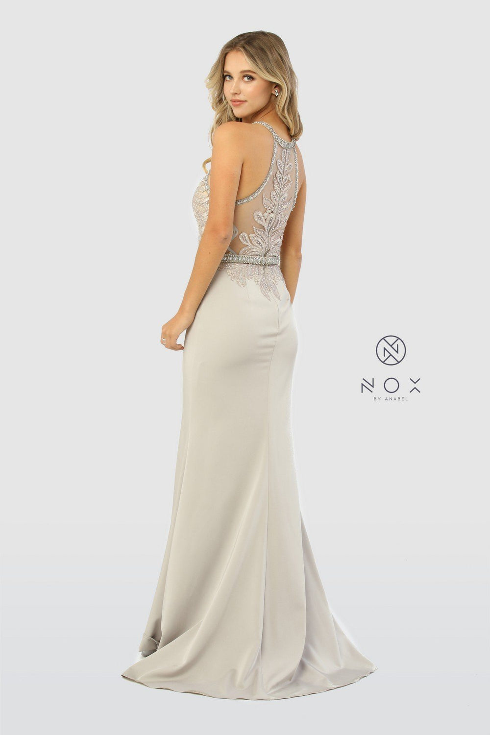 Embroidered Sheer Bodice Long Sleeveless Trumpet Dress by Nox Anabel M195-Long Formal Dresses-ABC Fashion