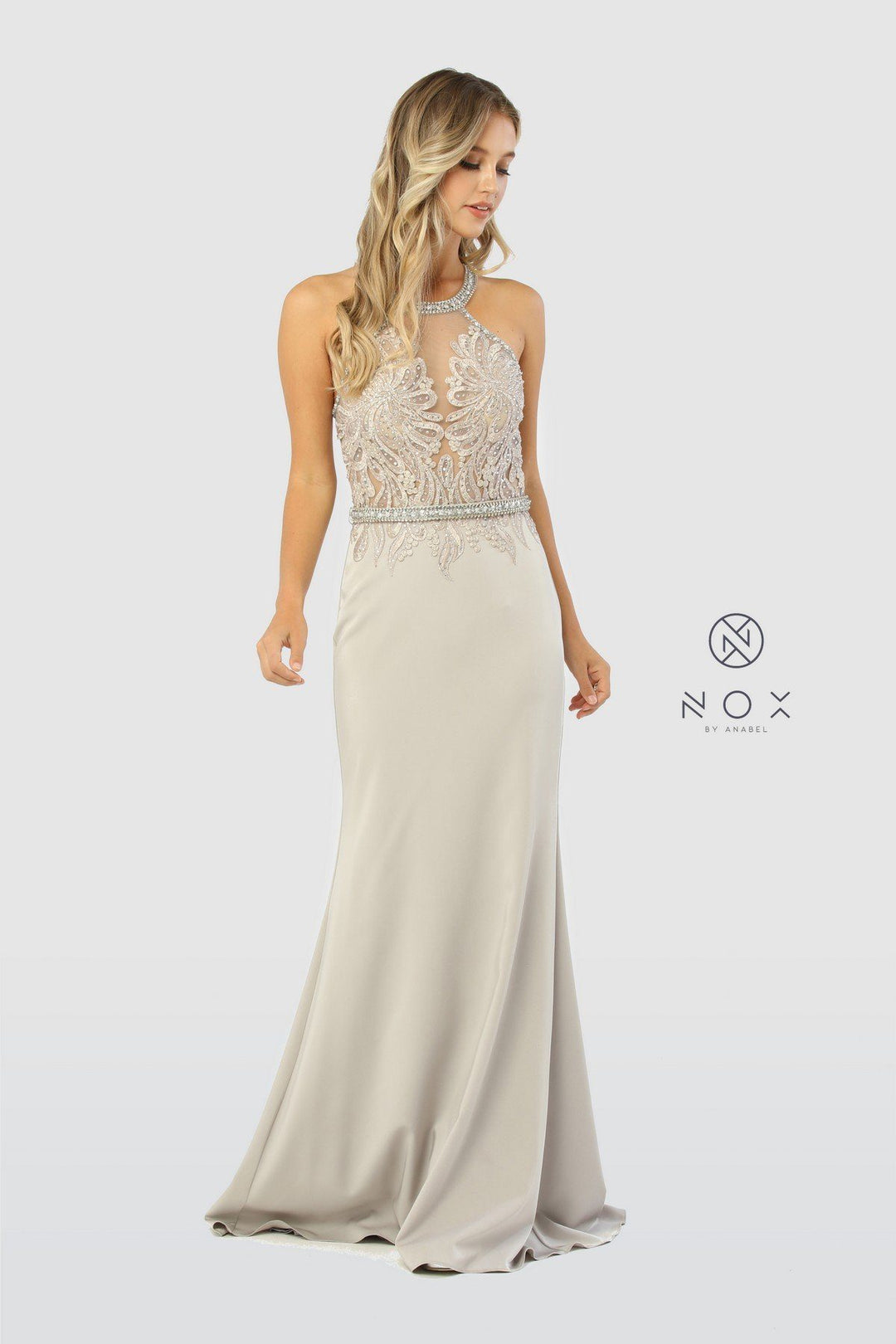 Embroidered Sheer Bodice Long Sleeveless Trumpet Dress by Nox Anabel M195-Long Formal Dresses-ABC Fashion