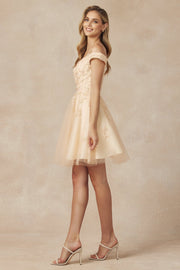 Embroidered Short Cold Shoulder Dress by Juliet 866