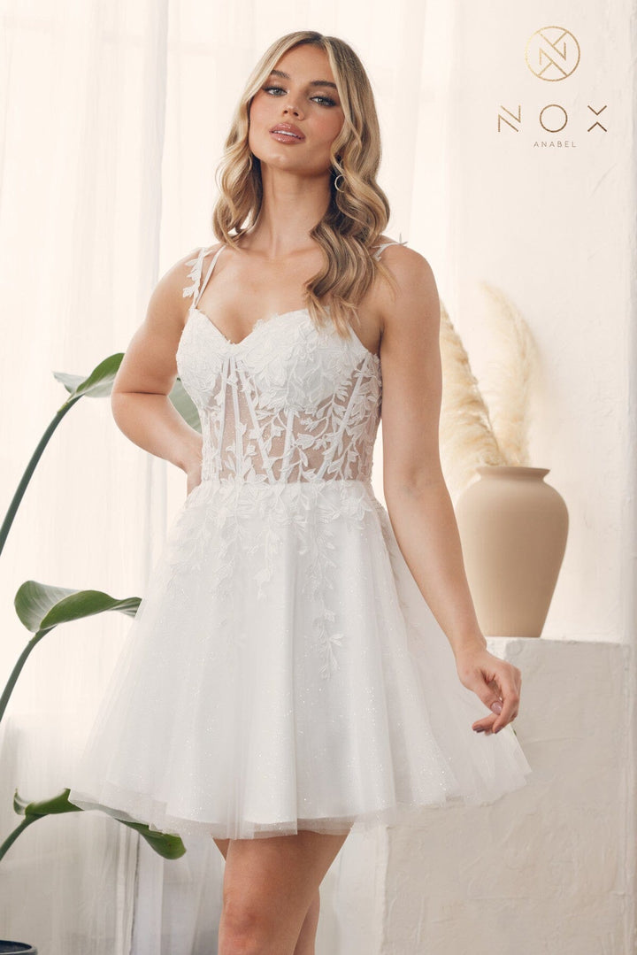 Embroidered Short Corset Tulle Dress by Nox Anabel H784 - Outlet