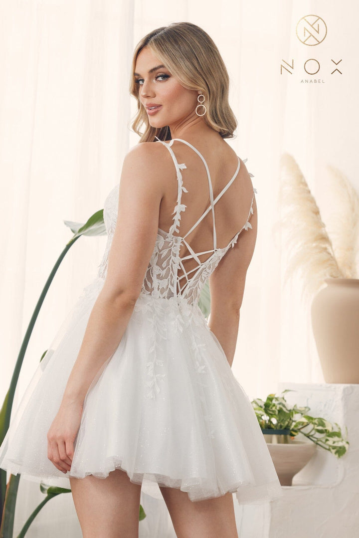 Embroidered Short Corset Tulle Dress by Nox Anabel H784 - Outlet