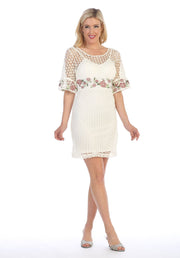 Embroidered Short Eyelet Dress with Sleeves by Celavie 8509-Short Cocktail Dresses-ABC Fashion