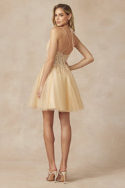 Embroidered Short Glitter Tulle Dress by Juliet 864