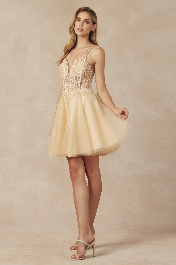Embroidered Short Glitter Tulle Dress by Juliet 864