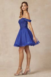 Embroidered Short Off Shoulder Dress by Juliet 880