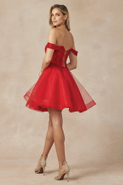 Embroidered Short Off Shoulder Dress by Juliet 880