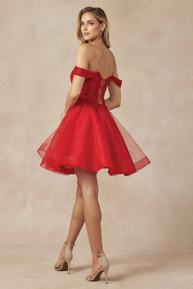 Embroidered Short Off Shoulder Dress by Juliet 880