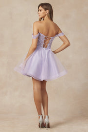 Embroidered Short Off Shoulder Dress by Juliet 880