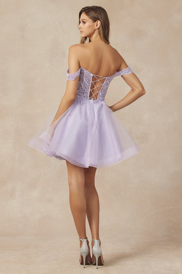 Embroidered Short Off Shoulder Dress by Juliet 880