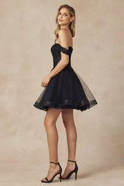 Embroidered Short Off Shoulder Dress by Juliet 880