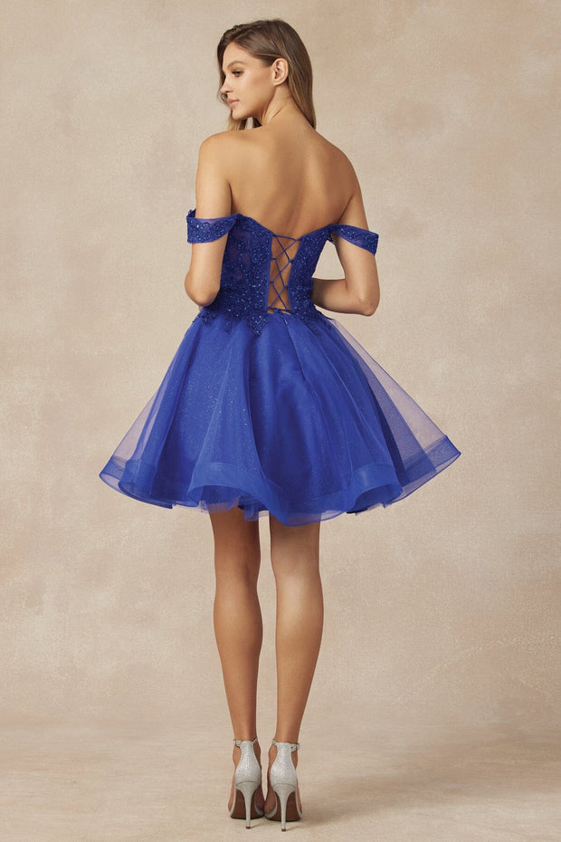 Embroidered Short Off Shoulder Dress by Juliet 880