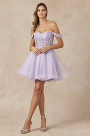 Embroidered Short Off Shoulder Dress by Juliet 880