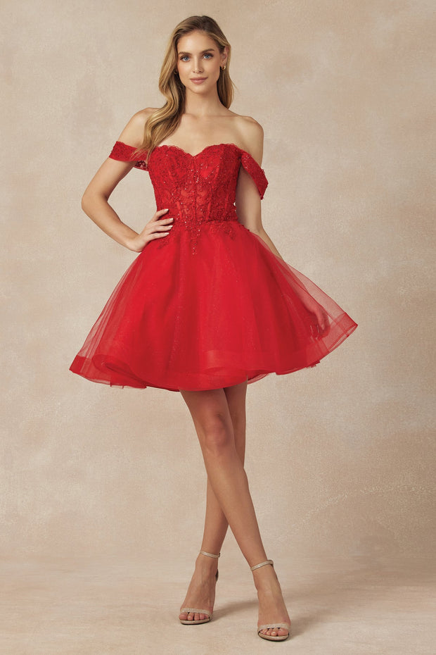 Embroidered Short Off Shoulder Dress by Juliet 880
