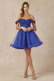 Embroidered Short Off Shoulder Dress by Juliet 880
