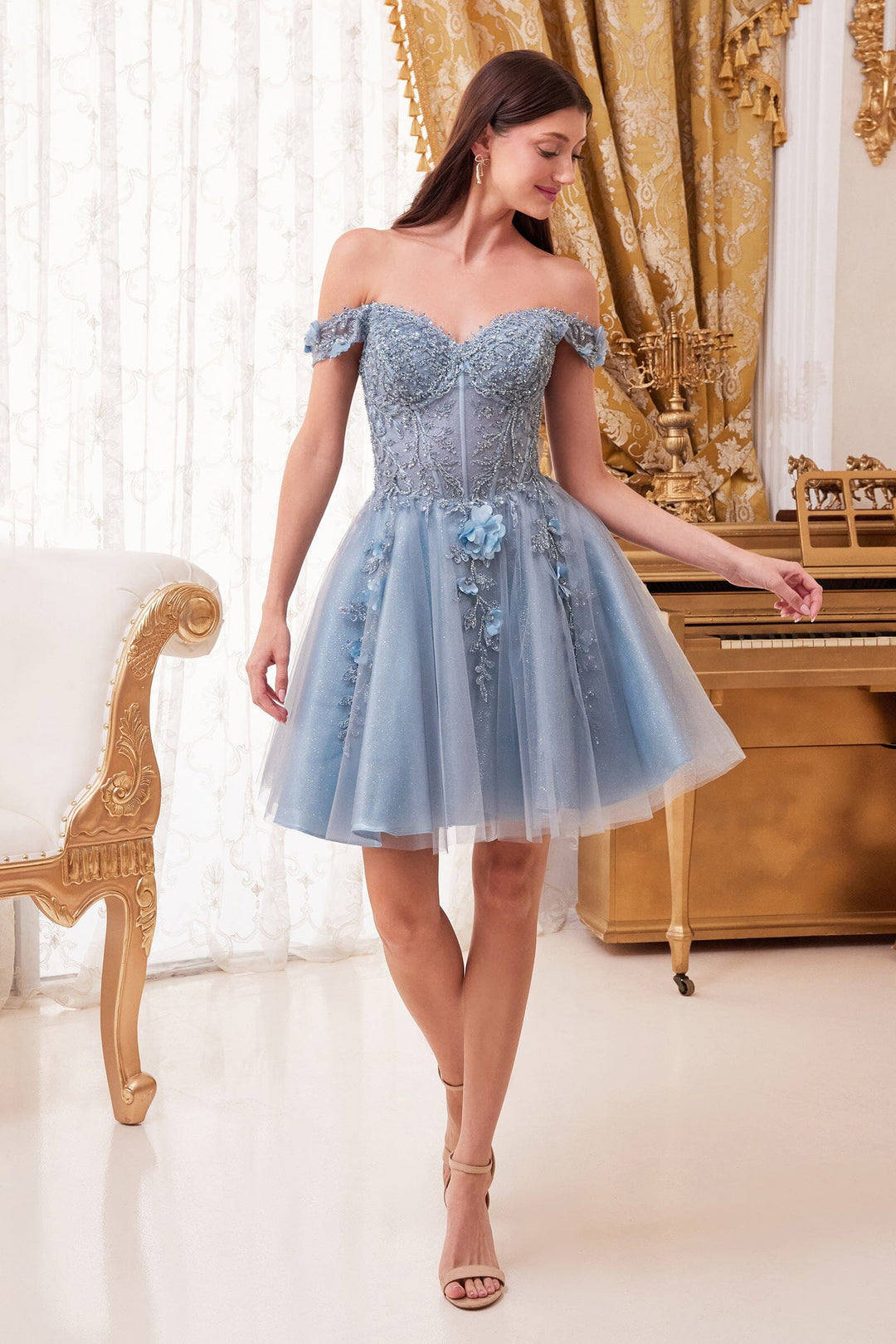 Embroidered Short Off Shoulder Dress by Ladivine CD0194 Embroidered Short Off Shoulder Dress by Ladivine CD0194