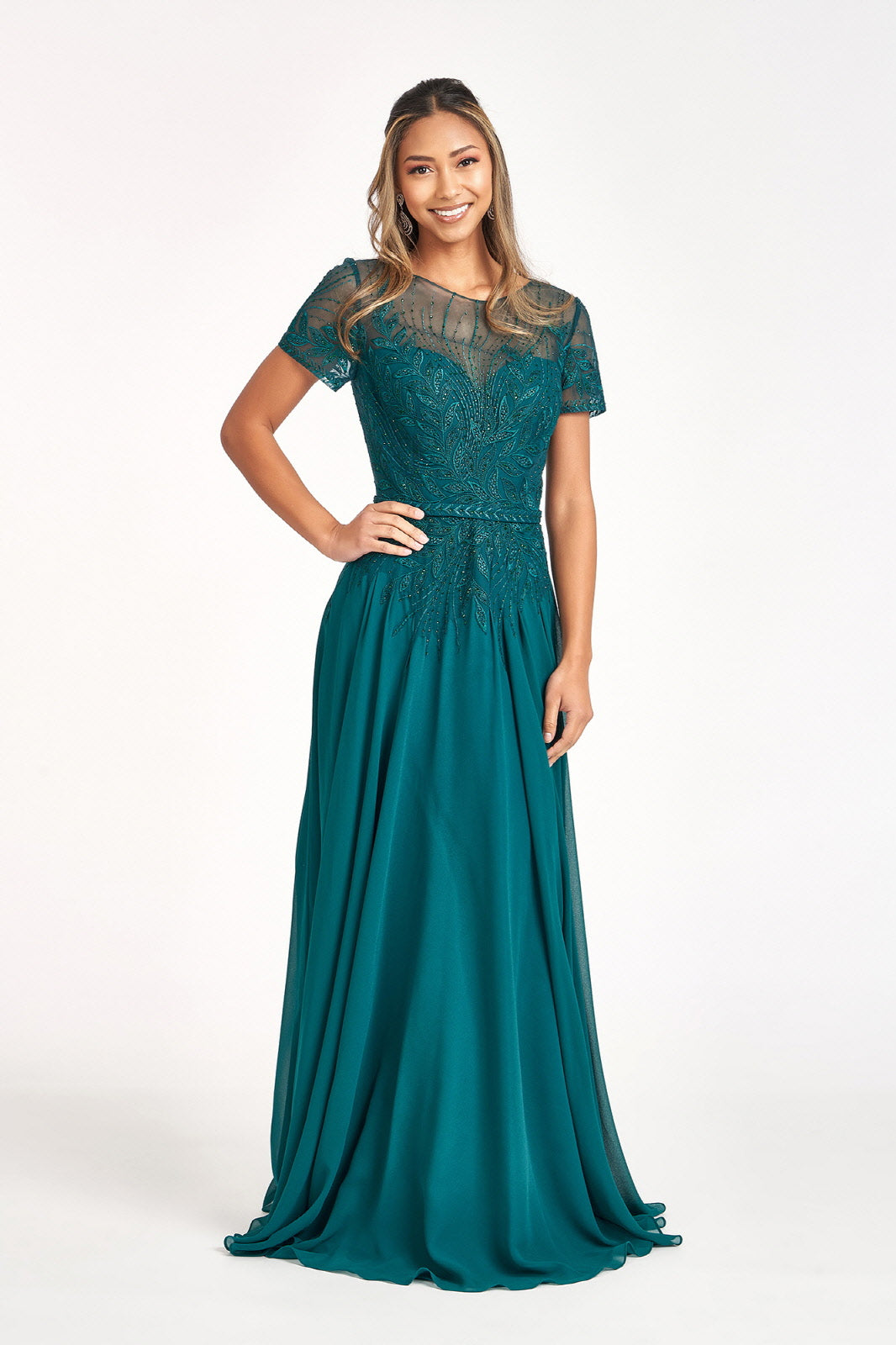 Embroidered Short Sleeve Gown by Elizabeth K GL3067