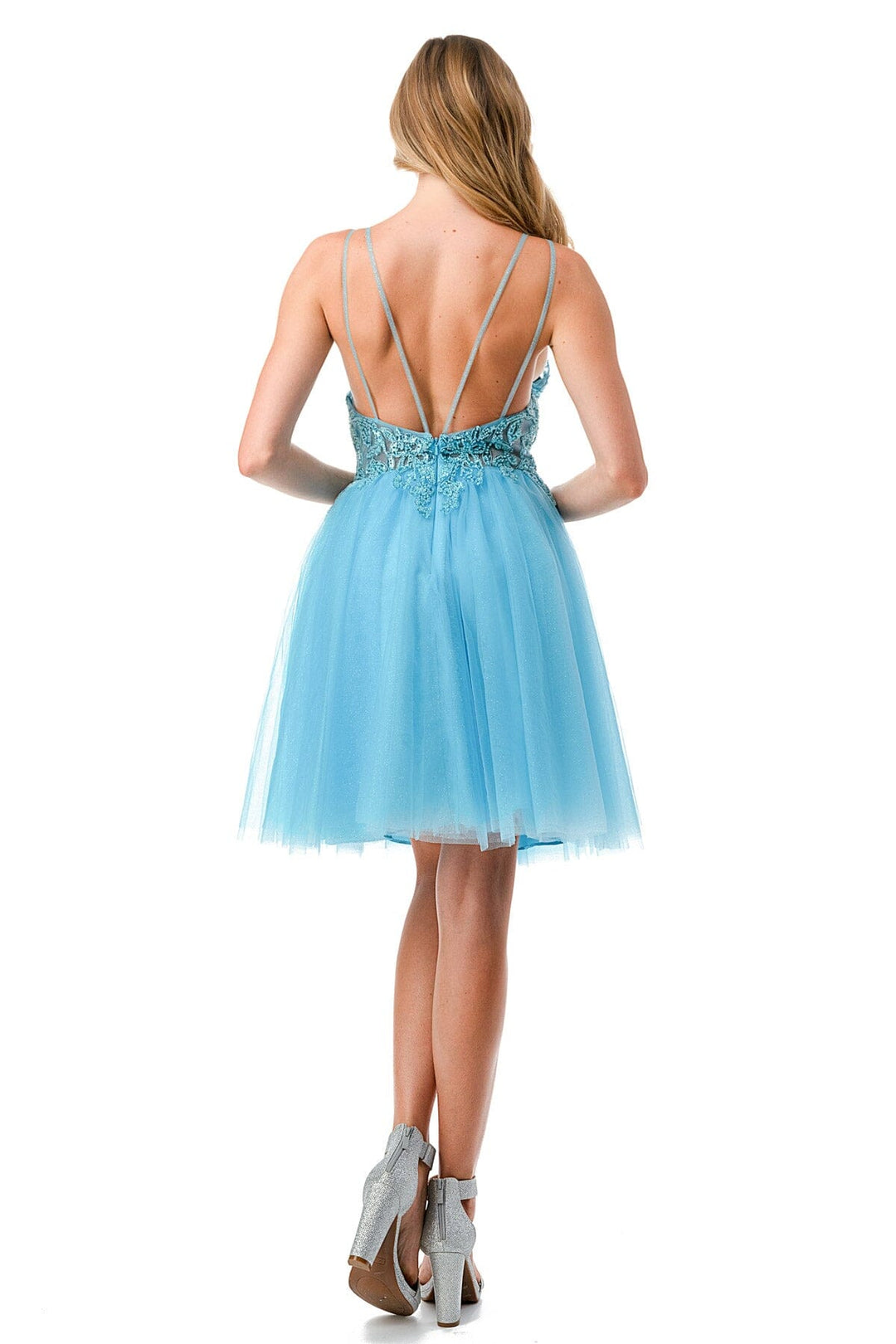 Embroidered Short Sleeveless Tulle Dress by Coya S2648