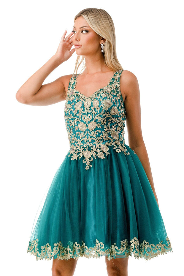 Embroidered Short Sleeveless Tulle Dress by Coya S27385J