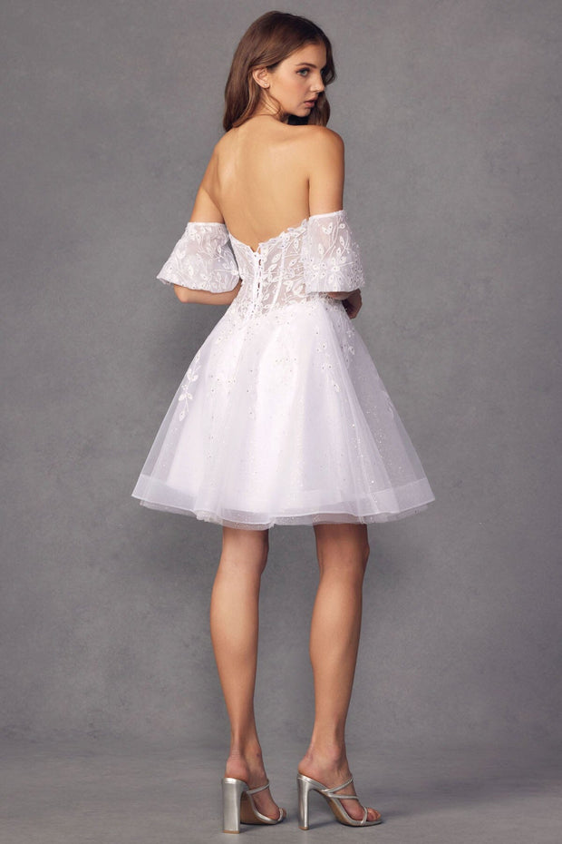 Embroidered Short Sweetheart Tulle Dress by Juliet 909
