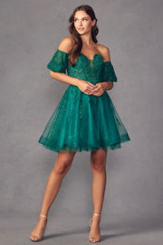 Embroidered Short Sweetheart Tulle Dress by Juliet 909