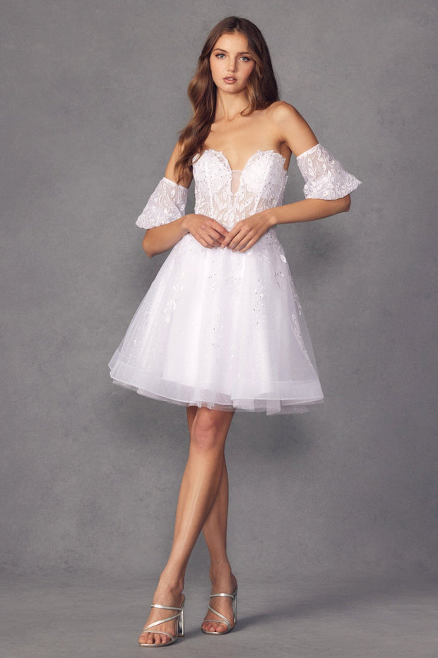 Embroidered Short Sweetheart Tulle Dress by Juliet 909
