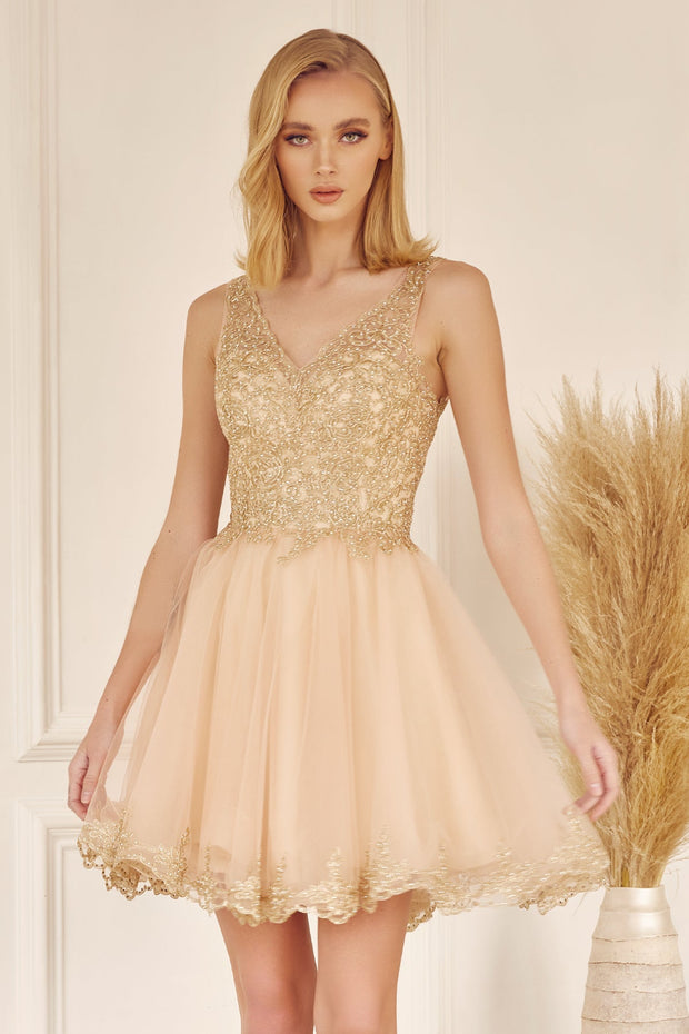 Champagne gold dress short hotsell