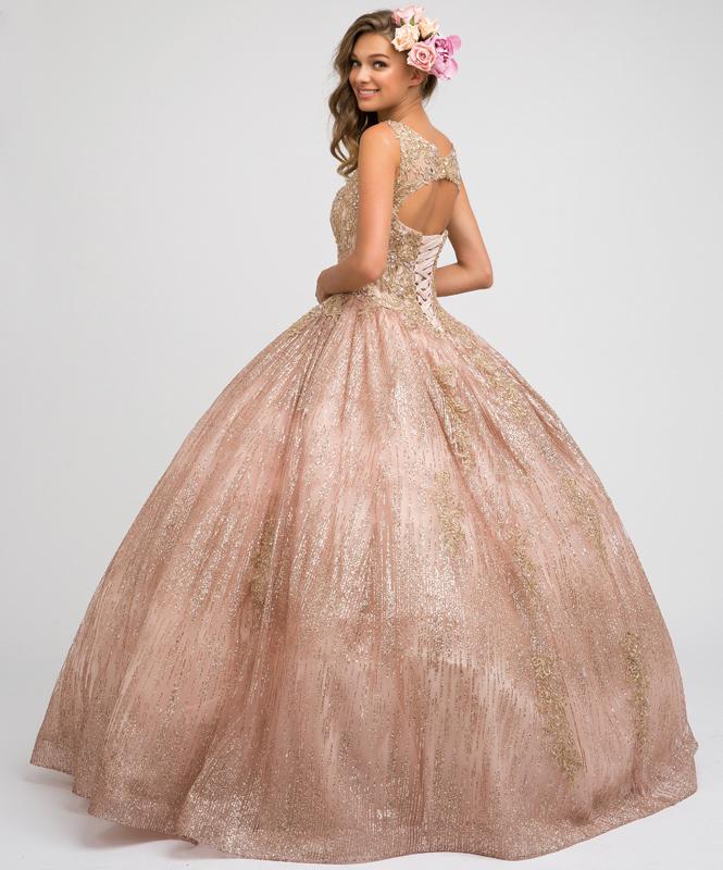 Embroidered Sleeveless Glitter Ball Gown by Juliet 1429
