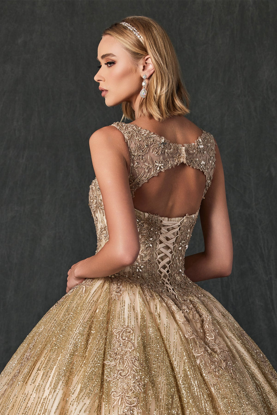 Embroidered Sleeveless Glitter Ball Gown by Juliet 1429
