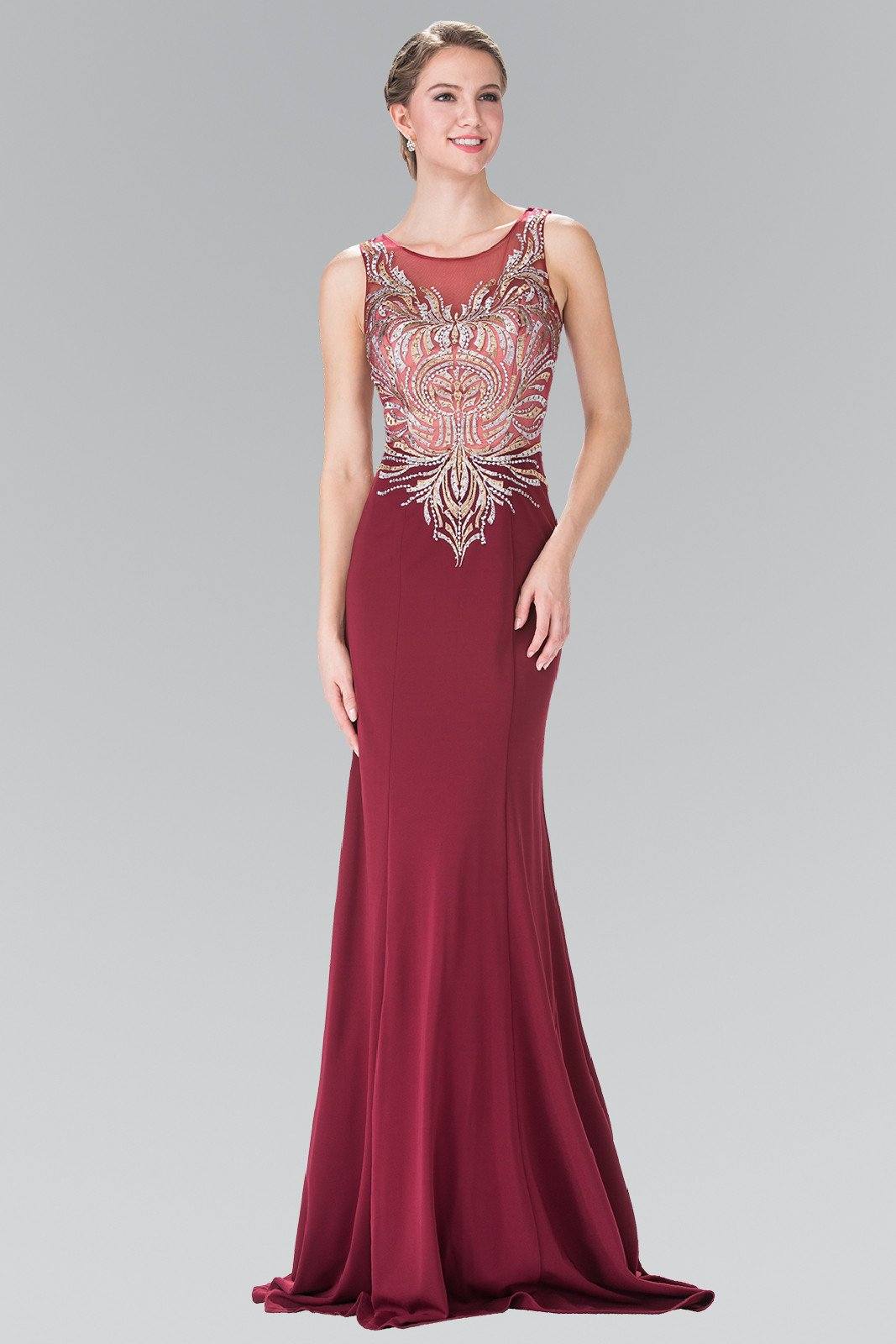 Embroidered Sleeveless Illusion Dress by Elizabeth K GL2323-Long Formal Dresses-ABC Fashion