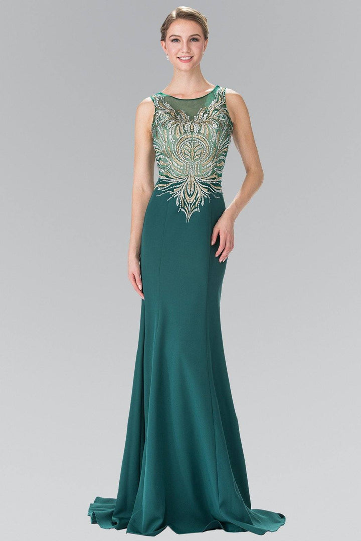 Embroidered Sleeveless Illusion Dress by Elizabeth K GL2323-Long Formal Dresses-ABC Fashion