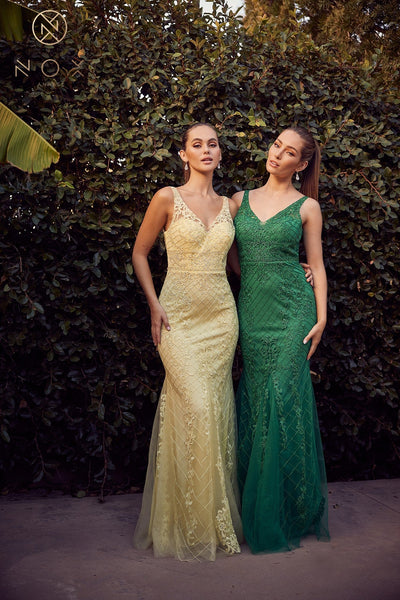 Embroidered Sleeveless Mermaid Dress by Nox Anabel A398