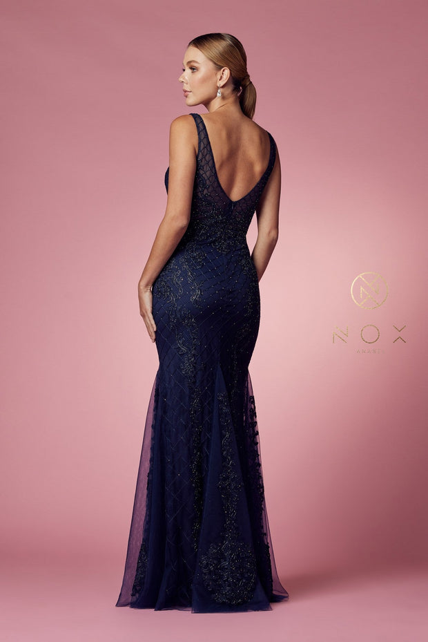 Embroidered Sleeveless Mermaid Dress by Nox Anabel A398