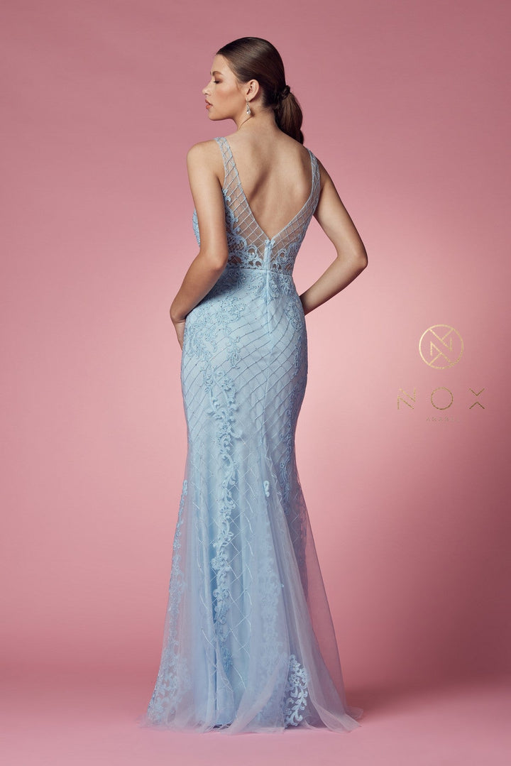Embroidered Sleeveless Mermaid Dress by Nox Anabel A398