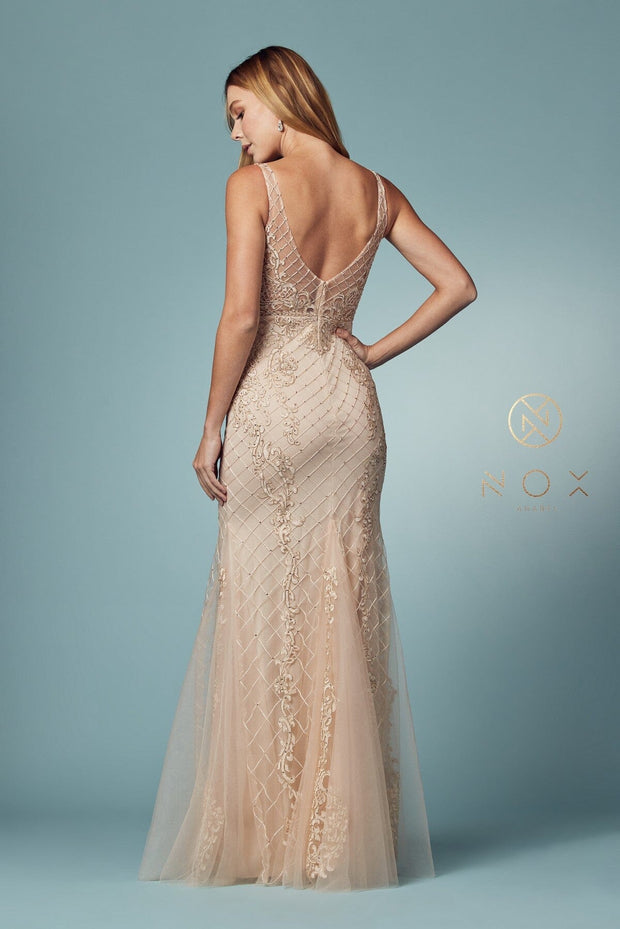 Embroidered Sleeveless Mermaid Dress by Nox Anabel A398 - Outlet