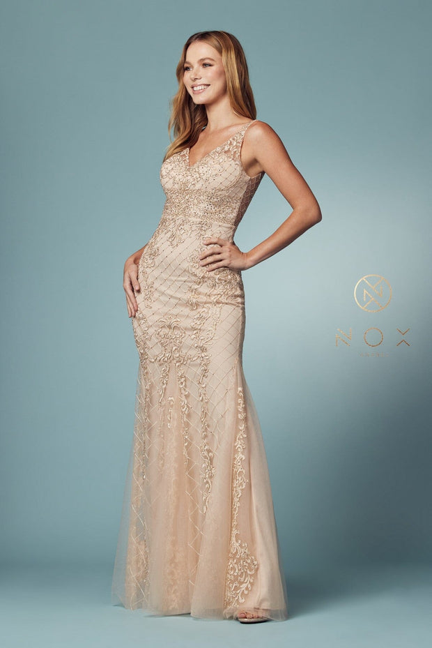 Embroidered Sleeveless Mermaid Dress by Nox Anabel A398 - Outlet