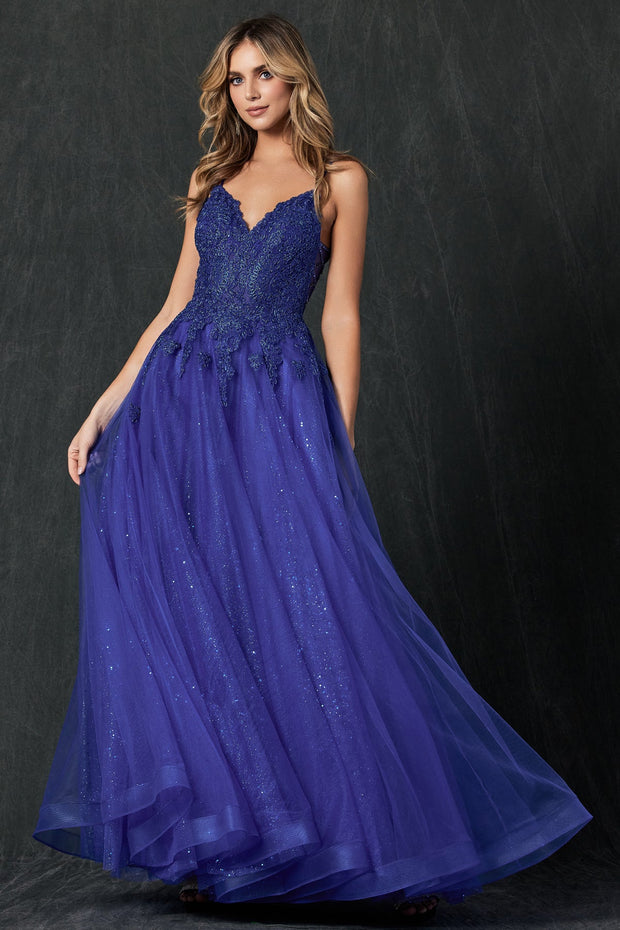 Embroidered Sleeveless Tulle Gown by Juliet 234