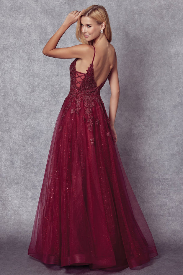 Embroidered Sleeveless Tulle Gown by Juliet 234