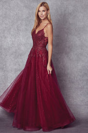Embroidered Sleeveless Tulle Gown by Juliet 234