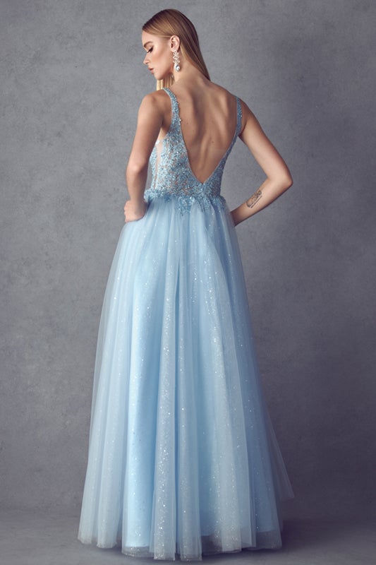 Embroidered Sleeveless Tulle Gown by Juliet 257