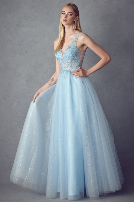 Embroidered Sleeveless Tulle Gown by Juliet 257