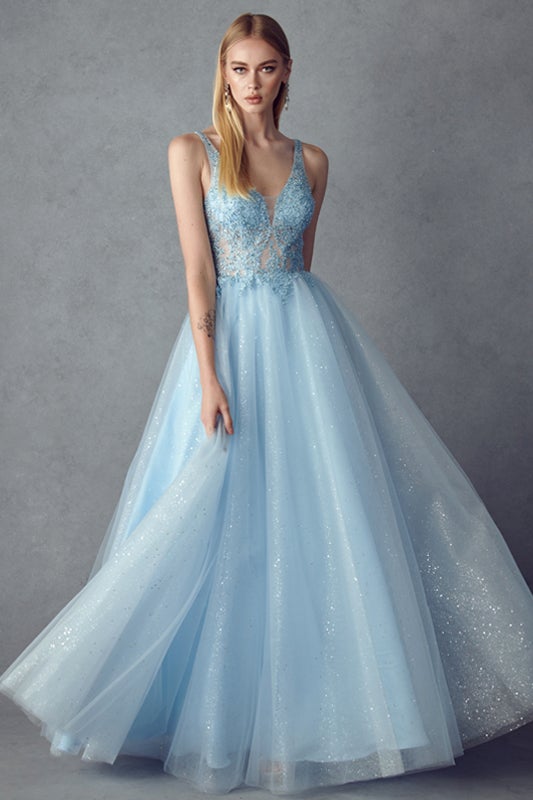 Embroidered Sleeveless Tulle Gown by Juliet 257