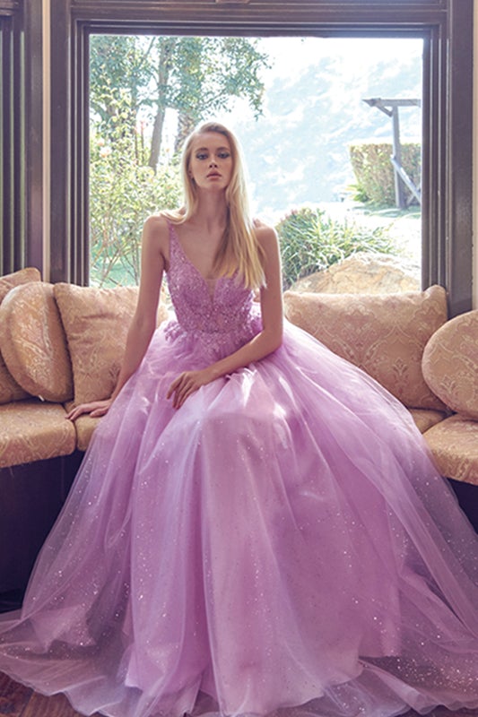 Embroidered Sleeveless Tulle Gown by Juliet 257