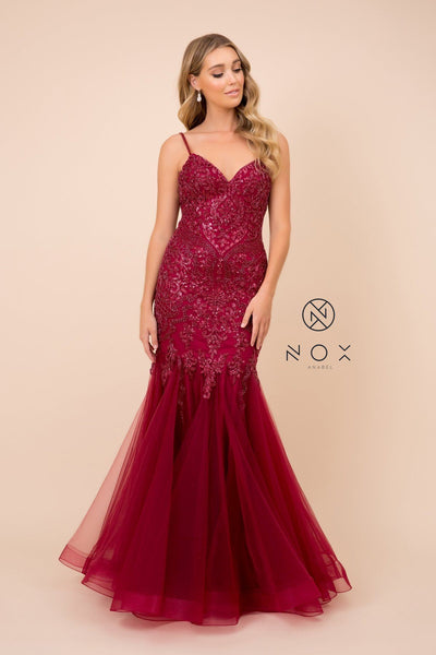 Embroidered Sleeveless Tulle Mermaid Dress by Nox Anabel H402