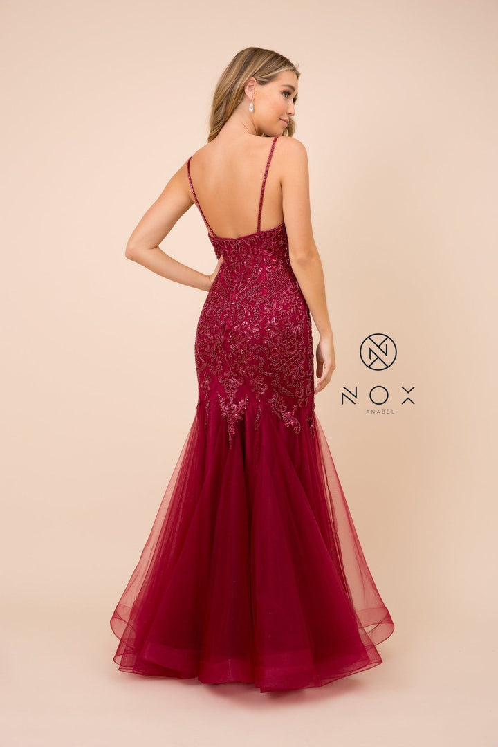 Embroidered Sleeveless Tulle Mermaid Dress by Nox Anabel H402