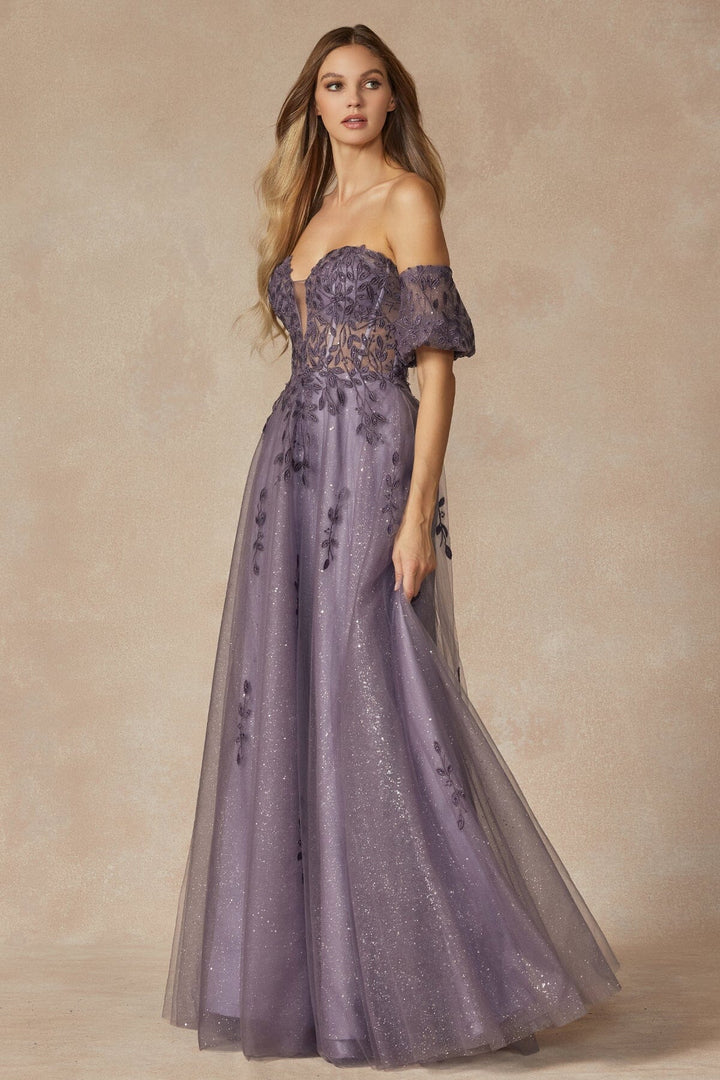 Embroidered Strapless A-line Gown by Juliet 2409