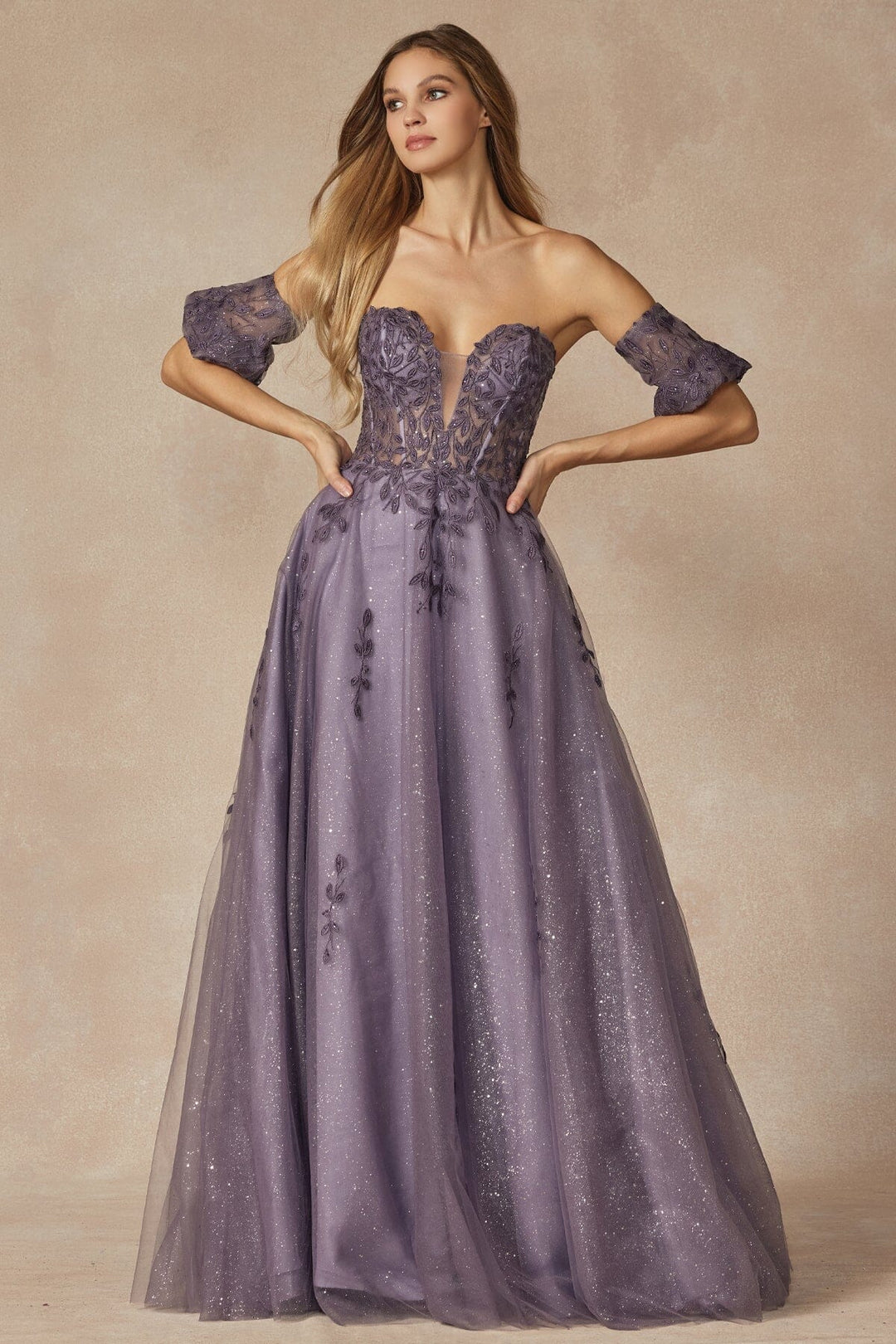Embroidered Strapless A-line Gown by Juliet 2409