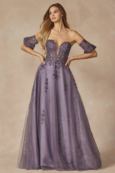 Embroidered Strapless A-line Gown by Juliet 2409