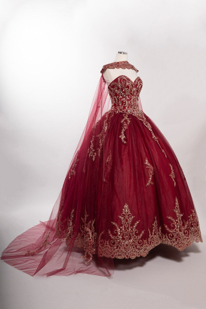 Embroidered Strapless Cape Ball Gown by Coya L2726